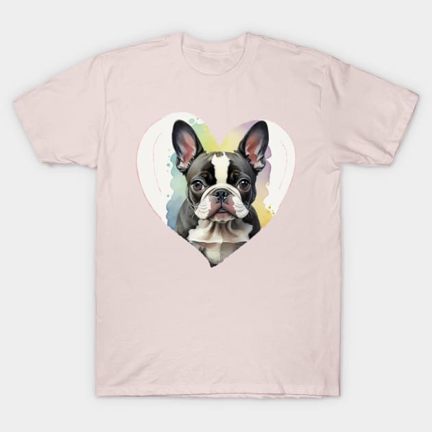 Cute Boston Terrier Watercolor Heart T-Shirt by tamdevo1